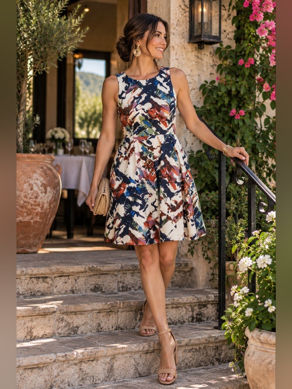 Anthropologie Maeve abstract print fit and flare dress size small
